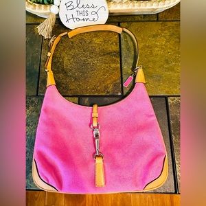 Coach Pink Canvas Signature A2K-8912 Clip Leather Hobo Shoulder Bag RARE 👛